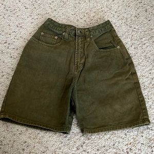 Vintage olive green denim shorts